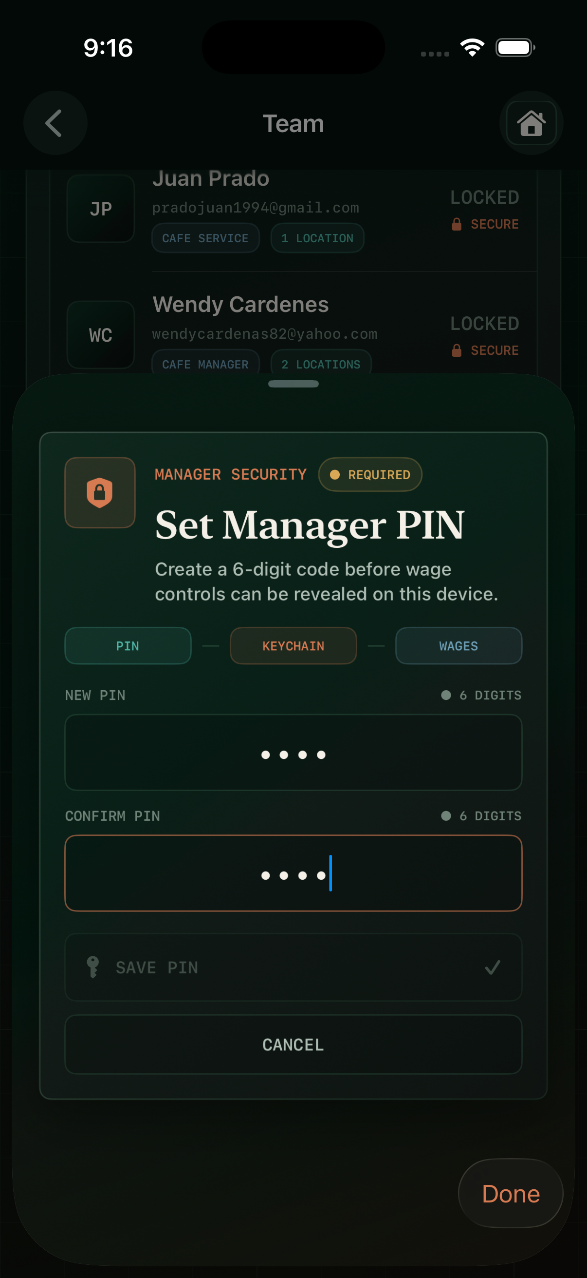 Square Sidekick team security PIN sheet